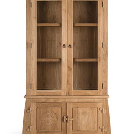 GINER Y COLOMER - Buffet Vitrine en Bois de Teca avec 4 Portes (2 Vitrées, 2 Bois) et Détails Artisanaux, Design Élégant pour Salon - Dimensions 186 x 109 x 42 cm
