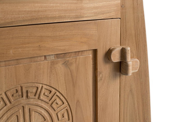 GINER Y COLOMER - Buffet Vitrine en Bois de Teca avec 4 Portes (2 Vitrées, 2 Bois) et Détails Artisanaux, Design Élégant pour Salon - Dimensions 186 x 109 x 42 cm