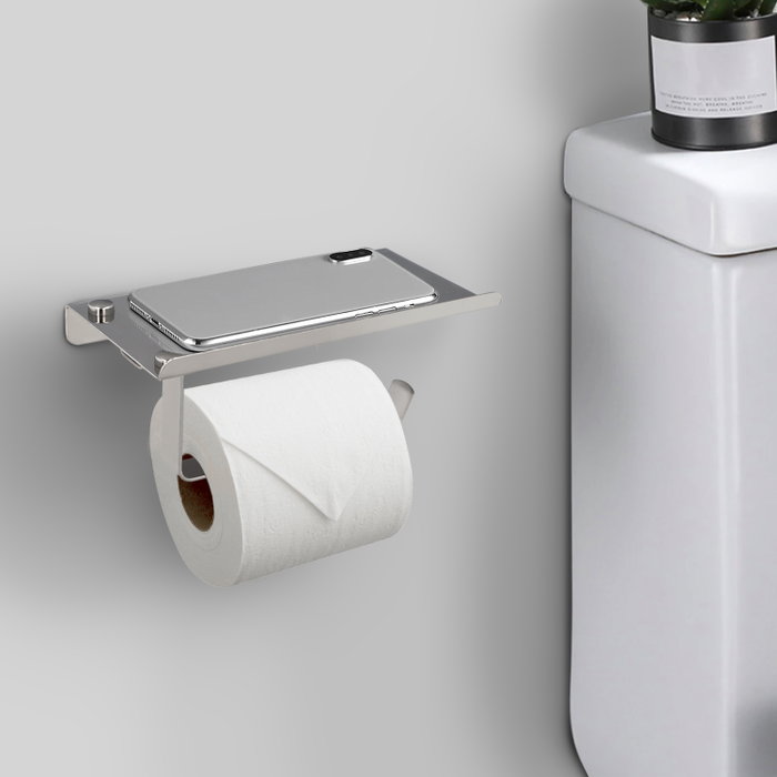 MAURER Porte-rouleau avec étagère pour téléphone, Inox avec finition miroir