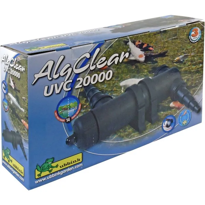 Ubbink AlgClear 20000 - Stérilisateur UV-C 18W pour bassin à poissons jusqu'à 10 m³ - Anti-algues vertes et bactéries - Raccords 1½ pouces Ubbink AlgClear 20000 - Stérilisateur UV-C 18W pour bassin à poissons jusqu'à 10 m³ - Anti-algues vertes et bactéries - Raccords 1½ pouces