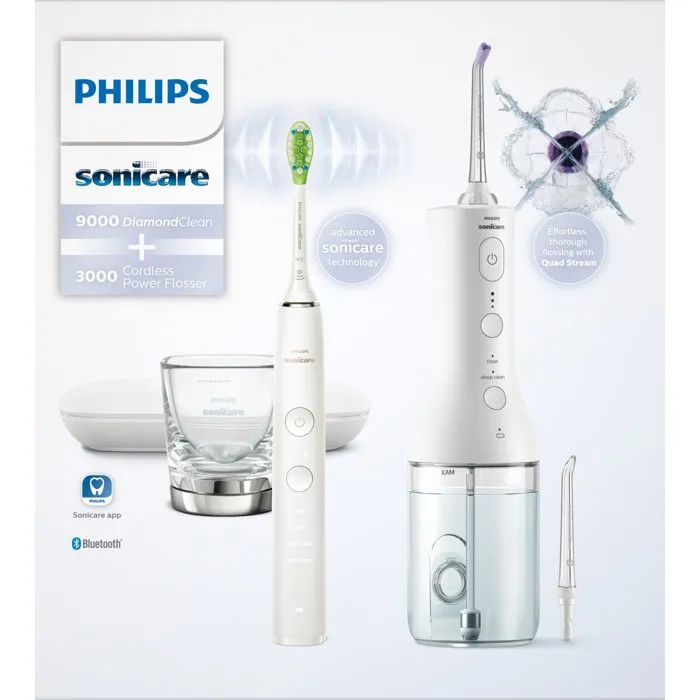 Philips DiamondClean 9000 HX3886/41 et Power Flosser blanc