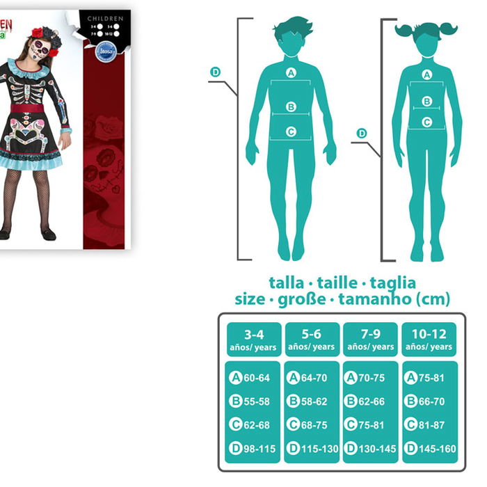 Déguisement Fille Squelette Coloré Fiesta Mexicaine des Morts Halloween Taille 10-12 Ans