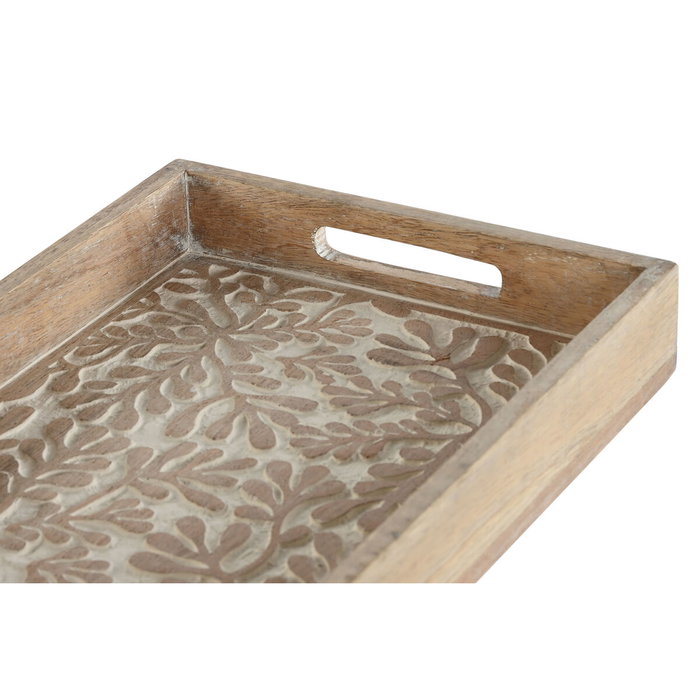 Home ESPRIT Jeu de 2 plateaux apéritif Blanc et Naturel en bois de manguier et MDF, 44 x 29 x 5 cm