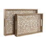 Home ESPRIT Jeu de 2 plateaux apéritif Blanc et Naturel en bois de manguier et MDF, 44 x 29 x 5 cm