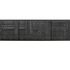 GINER Y COLOMER Buffet TV en bois de manguier massif avec sculpture hiéroglyphe et pattes en fer laqué noir - 180 x 40 x 55 cm
