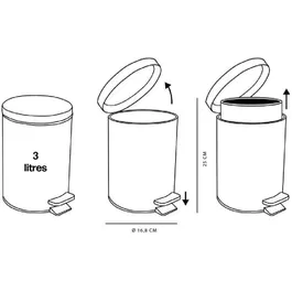 Today Utility - Poubelle de salle de bain avec pédale, 3 L, métal et bac intérieur plastique, Ø 17 x H 25 cm, bleu clair