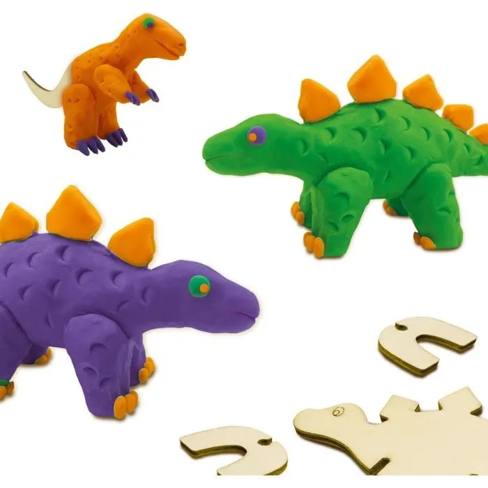 Ses Creative - Pâte à Modeler avec Squelettes Dinosaures en Bois - Kit Créatif Enfant 3 ans+ pour T-Rex, Stégosaure, Tricératops - Orange et Violet