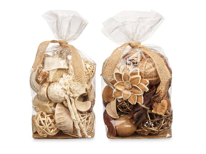 Giftdecor Lot de 2 Sachets de Pot-pourri Surgelé Assortis 19x40x14 cm Blanc et Marron (Set de 8)