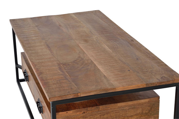 GINER Y COLOMER - Mesa de Centro - Table basse en bois de manguier et métal de style industriel avec 2 tiroirs - 120 x 60 x 45 cm - Coloris Naturel