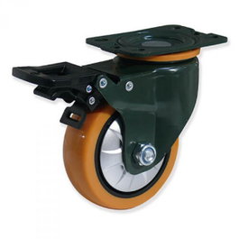 Gayne Roue pivotante à plaque PU 100mm avec frein