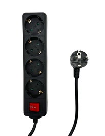 MicroConnect Multiprise 4 Prises Schuko avec Interrupteur Marche/Arrêt, Câble 5m, Protection Enfant, Noir
