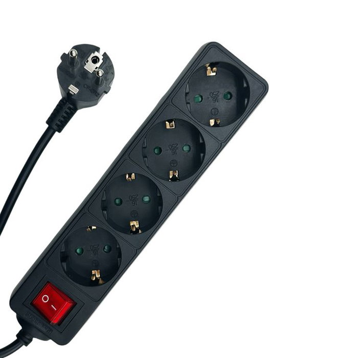 MicroConnect Multiprise 4 Prises Schuko avec Interrupteur Marche/Arrêt, Câble 5m, Protection Enfant, Noir