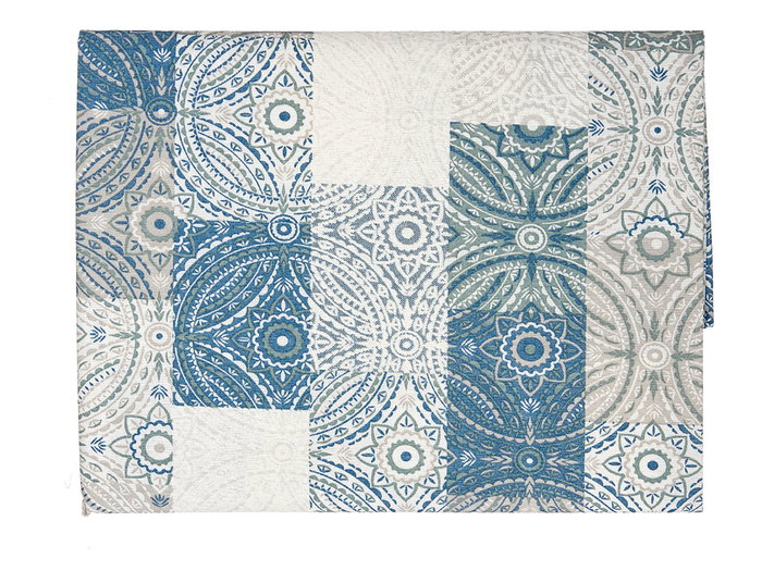 Kinvara Nappe Rectangulaire Loneta Anti-taches 140x180 cm Motif Azulejo Bleu (Set de 6)