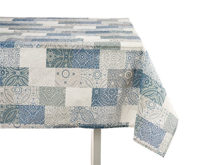 Kinvara Nappe Rectangulaire Loneta Anti-taches 140x180 cm Motif Azulejo Bleu (Set de 6)