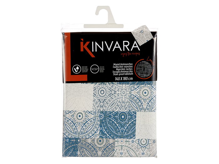 Kinvara Nappe Rectangulaire Loneta Anti-taches 140x180 cm Motif Azulejo Bleu (Set de 6)