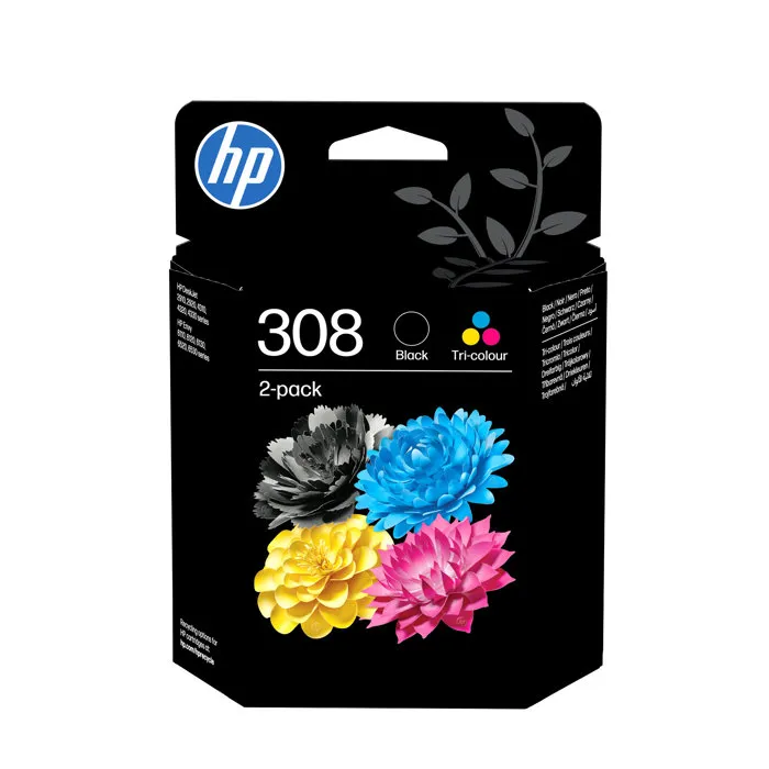 HP 308 Pack de 2 cartouches d'encre noir et couleurs (6L6S6UE) présenté pour HP Envy 6100e, 6500e, Envy 6100, Envy 6500 HP 308 Pack de 2 cartouches d'encre noir et couleurs (6L6S6UE) présenté pour HP Envy 6100e, 6500e, Envy 6100, Envy 6500