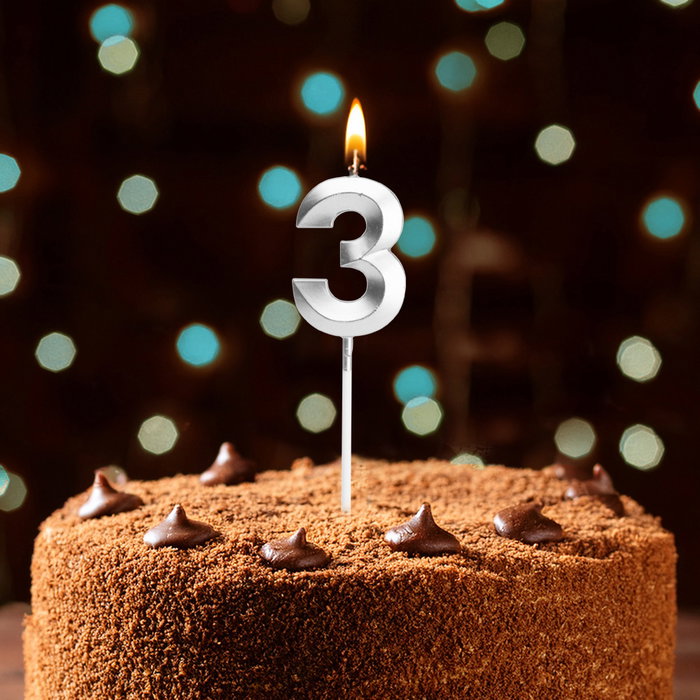 Party Time Bougie Anniversaire Chiffre 3 Argent