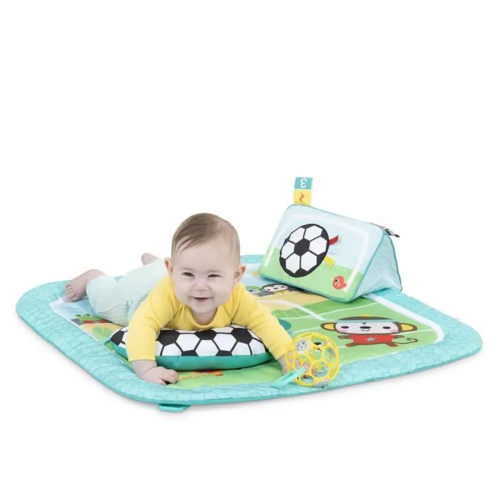 Bright Starts Tapis d'éveil bébé Football avec arche de jeu, jouets Oball détachables, musique et lumières - Pour la motricité et coordination - Dès la naissance