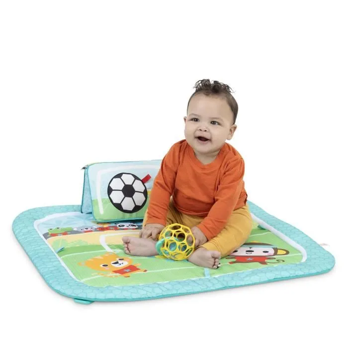 Bright Starts Tapis d'éveil bébé Football avec arche de jeu, jouets Oball détachables, musique et lumières - Pour la motricité et coordination - Dès la naissance