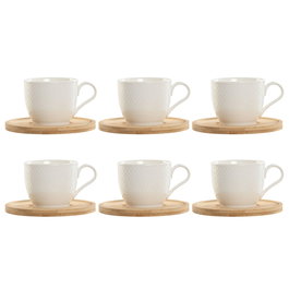Jeu de 6 tasses avec plat Home ESPRIT Blanc Naturel Bambou Porcelaine 220 ml