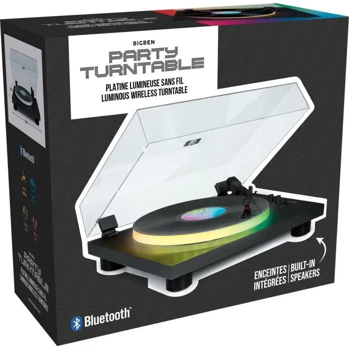 Bigben Interactive Platine Vinyle PARTYBTTDLIGHT avec Effets Lumineux et Bluetooth - Tourne-disque à Entraînement par Courroie (33/45/78 tours)