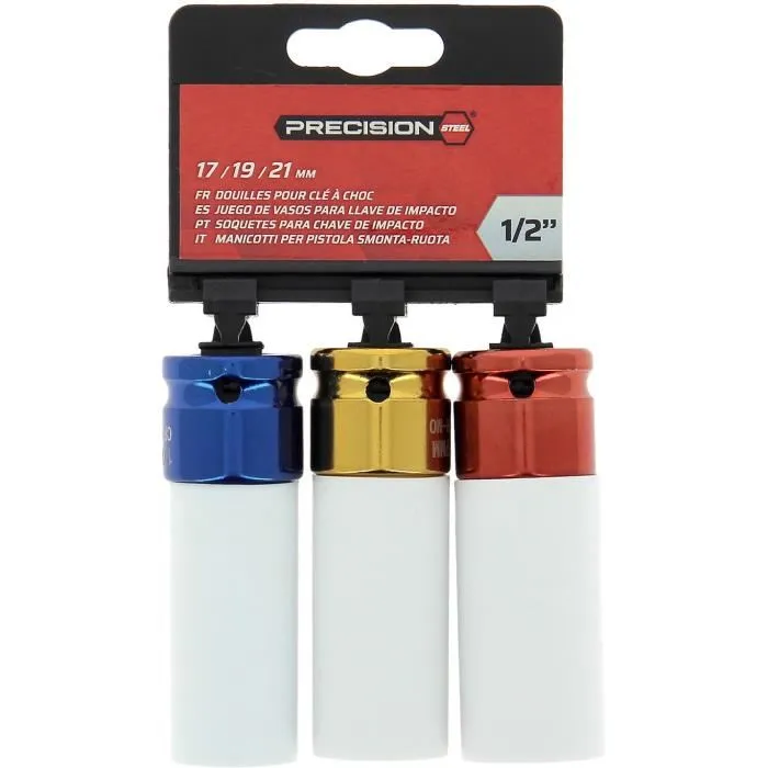 Powertrac 3 Douilles à choc 1/2" PRECISION STEEL - 17-19-21 mm Powertrac 3 Douilles à choc 1/2" PRECISION STEEL - 17-19-21 mm