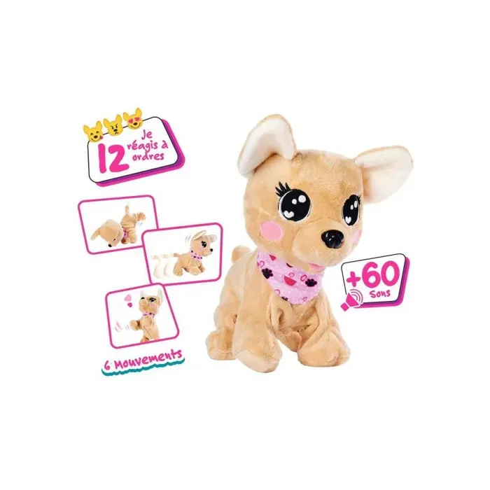 Simba Chichi Love Baby Boo - Peluche interactive interactive pour chien - 30 cm - Marron et rose - Réagit aux commandes vocales - 60+ sons - Jouet doux - 3 ans et plus