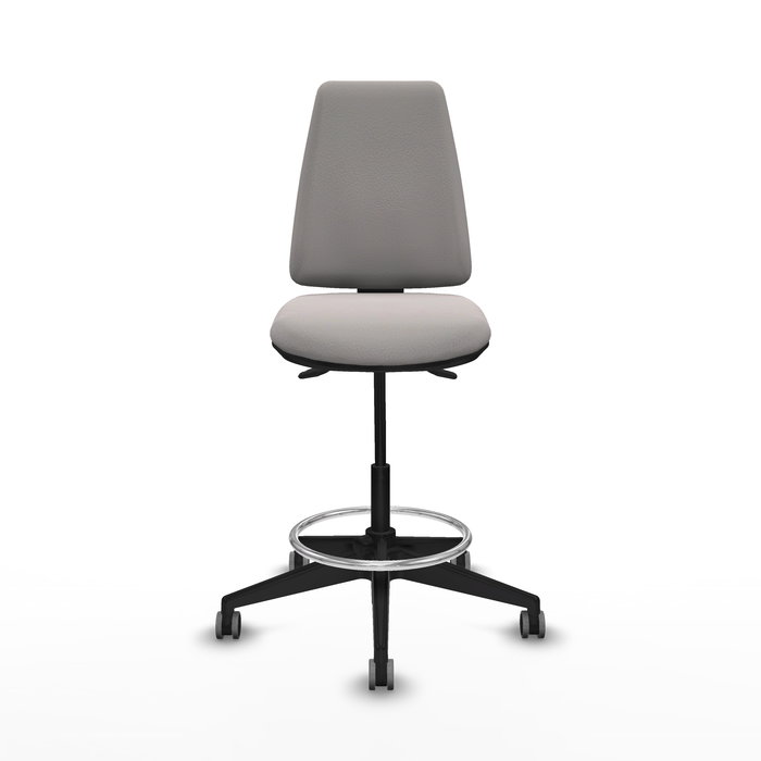 Tabouret Taburete Elche Asynchrone Cuir écologique Blanc Base pyramidale noire Sans accoudoirs Sans appui-tête Roulettes 65mm pour moquette