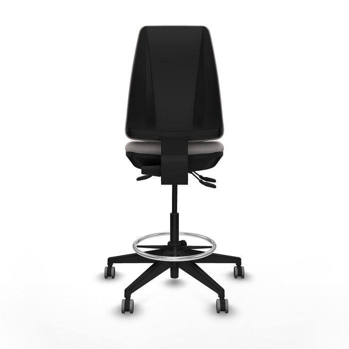 Tabouret Taburete Elche Asynchrone Cuir écologique Blanc Base pyramidale noire Sans accoudoirs Sans appui-tête Roulettes 65mm pour moquette