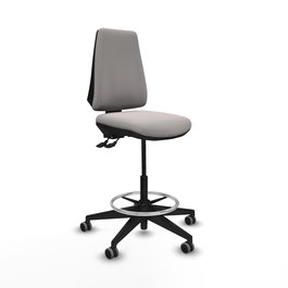 Tabouret Taburete Elche Asynchrone Cuir écologique Blanc Base pyramidale noire Sans accoudoirs Sans appui-tête Roulettes 65mm pour moquette