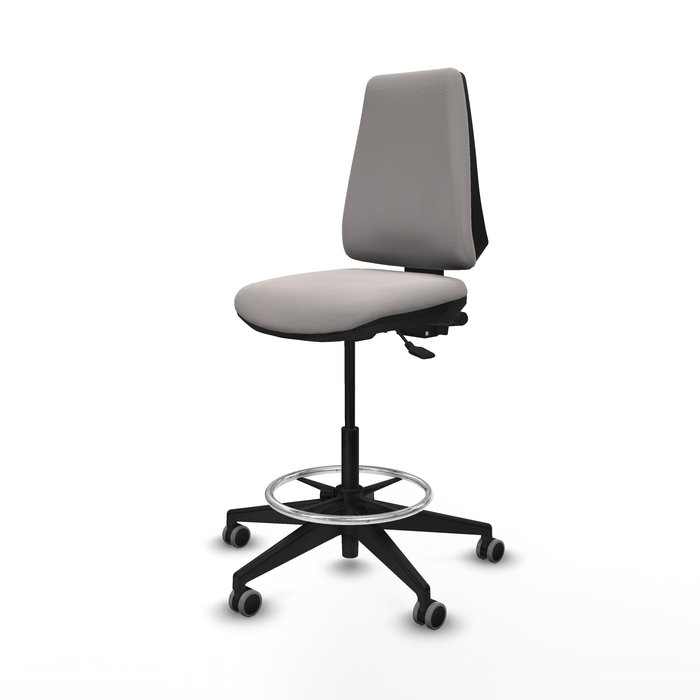 Tabouret Taburete Elche Asynchrone Cuir écologique Blanc Base pyramidale noire Sans accoudoirs Sans appui-tête Roulettes 65mm pour moquette