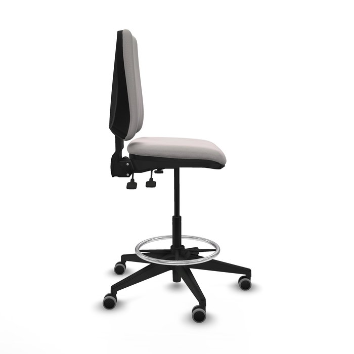 Tabouret Taburete Elche Asynchrone Cuir écologique Blanc Base pyramidale noire Sans accoudoirs Sans appui-tête Roulettes 65mm pour moquette