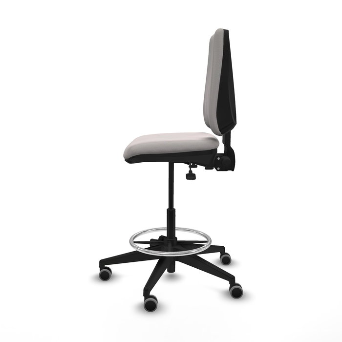 Tabouret Taburete Elche Asynchrone Cuir écologique Blanc Base pyramidale noire Sans accoudoirs Sans appui-tête Roulettes 65mm pour moquette