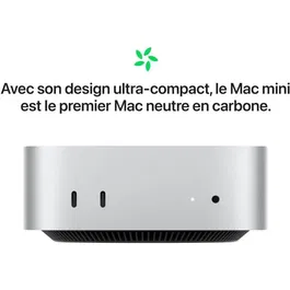 Apple Mac mini (2024) Puce M4 24 Go RAM 512 Go SSD CPU 10 coeurs GPU 10 coeurs Argent