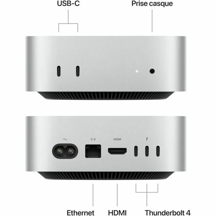 Apple Mac mini (2024) Puce M4 - 24 Go - 512 Go SSD - Argent