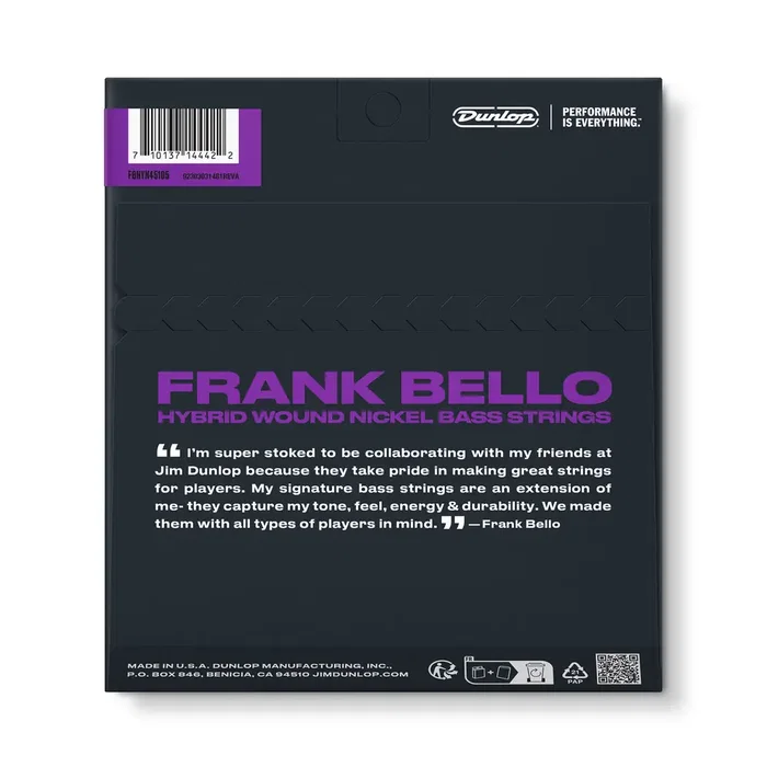 Dunlopst Frank Bello Hybrid 45-105 - Jeu de cordes de basse électrique signature Frank Bello Dunlopst Frank Bello Hybrid 45-105 - Jeu de cordes de basse électrique signature Frank Bello