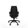 Chaise Elche Asynchrone Cuir écologique Vert foncé Base pyramidale noire Accoudoirs fixes Sans appui-tête Roulettes 65mm nylon