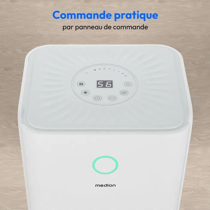 Medion DH10 Déshumidificateur d'air 12L/24h, Réservoir 2L, Compact avec Timer et Réglage d'Humidité, Idéal Petits Espaces Medion DH10 Déshumidificateur d'air 12L/24h, Réservoir 2L, Compact avec Timer et Réglage d'Humidité, Idéal Petits Espaces