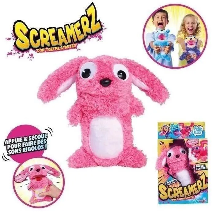 Smoby - Screamerz - Peluche interactive Lapin 27 cm - Avec sons déclenchés par secousse et bouton - Convient à partir de 3 ans
