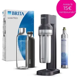 BRITA Machine à Soda SodaTRIO - Noire - Avec 1 Bouteille de 1L et 1 Cylindre de CO2 - Design Fin et Élégant
