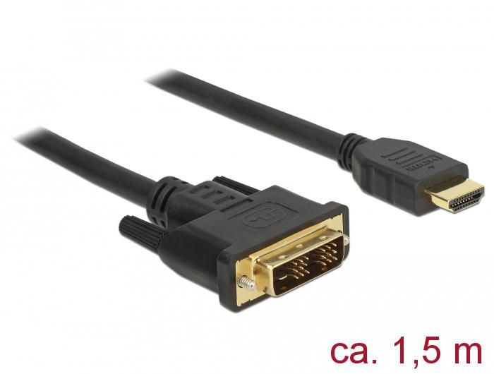 Delock Câble DVI 18+1 mâle vers HDMI-A mâle 1.5 m Haute Vitesse Doré - Noir - pour Résolution 1920x1200