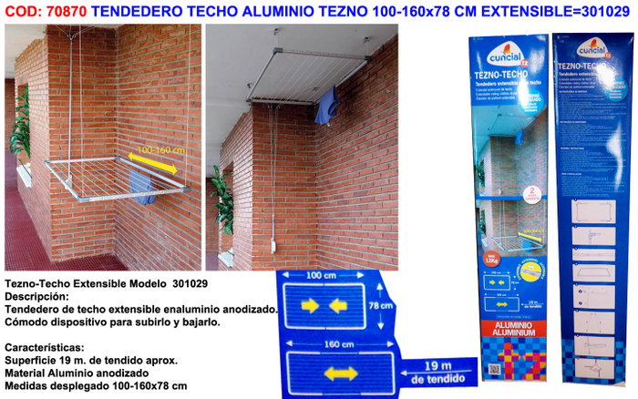 TEZNO Tendedero de techo extensible en aluminium 100-160x78 cm