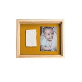 Baby Art Pure Frame - Kit pour empreintes de bébé avec cadre en bois pin naturel, pâte à modeler, rouleau et fond réversible vert/orange, inclut espace photo 10x15 cm
