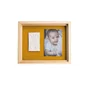 Baby Art Pure Frame - Kit pour empreintes de bébé avec cadre en bois pin naturel, pâte à modeler, rouleau et fond réversible vert/orange, inclut espace photo 10x15 cm