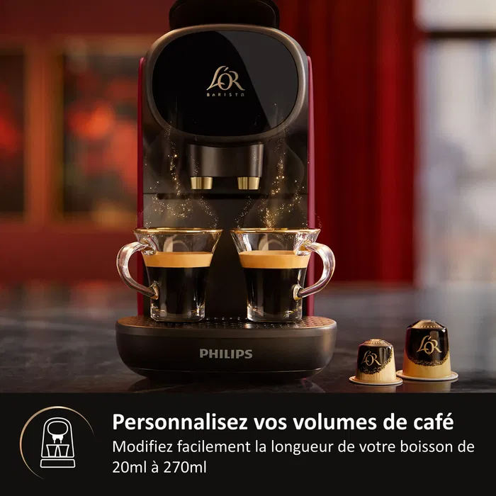 Philips LM9012/50 - Machine à capsules L'OR Barista Sublime Rouge - 19 bars, Double Espresso, volumes réglables, compatible Nespresso, design compact