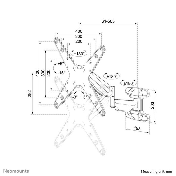 Neomounts Support Mural Télévision Orientable - WL70-550BL14 - Pour écrans 32 à 55 pouces (VESA 75x75 à 400x400 mm), capacité 30 kg, inclinaison, pivotement et ajustement en hauteur
