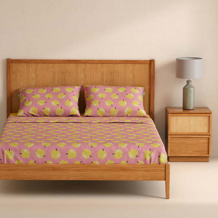 Jeu de draps Benetton Jaune Rose Standard Pomme 4 Pièces