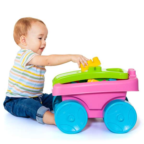 Molto - Wagon de blocs de construction rose avec 20 pièces - Jouet éducatif en plastique - Dès 1 an