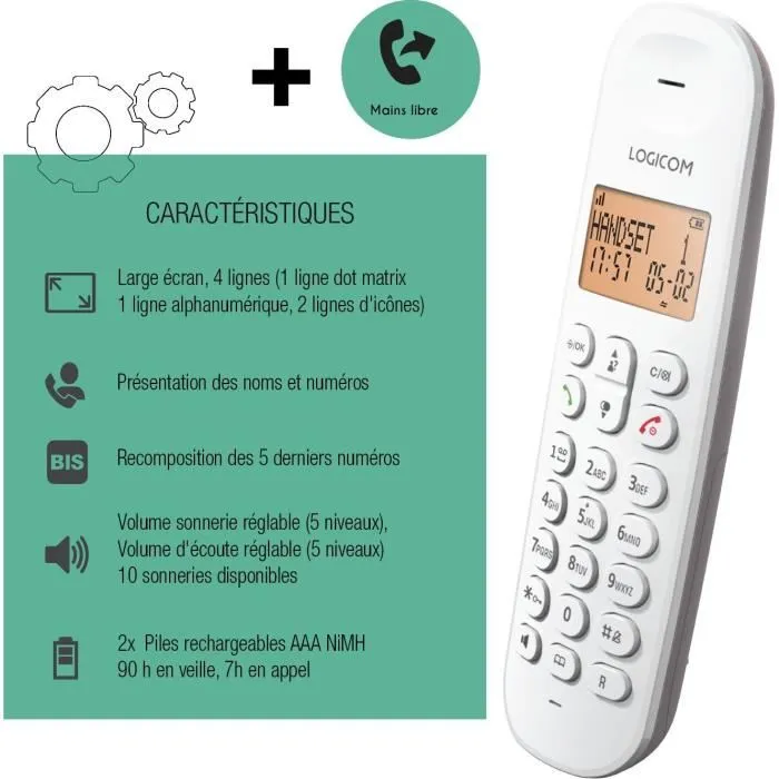 Logicom Téléphone fixe sans fil DECT ILOA 150 SOLO, Taupe, Sans répondeur Logicom Téléphone fixe sans fil DECT ILOA 150 SOLO, Taupe, Sans répondeur