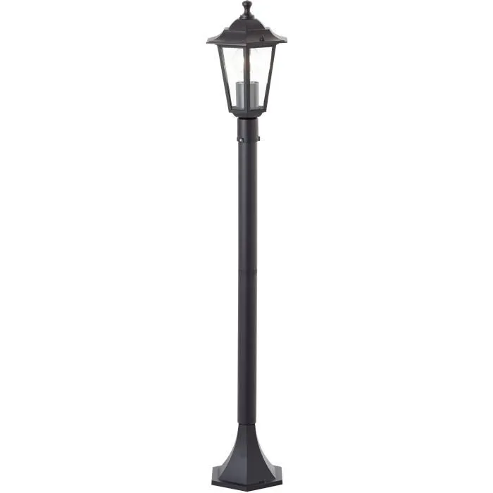 Brilliant CARLEEN Potelet d'éclairage extérieur noir en métal et verre, 100 cm, E27 max 60W, IP44, pour lampes normales ou LED